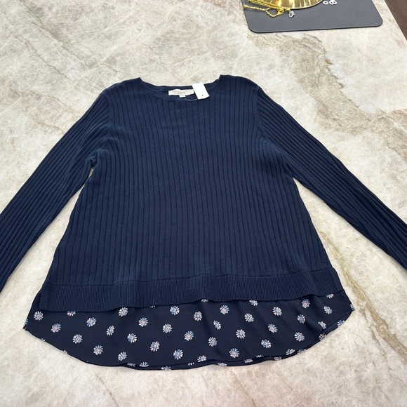 LOFT Tops - NWT Ann Taylor Loft Navy Blue Layered Light Sweater Top SZ XL